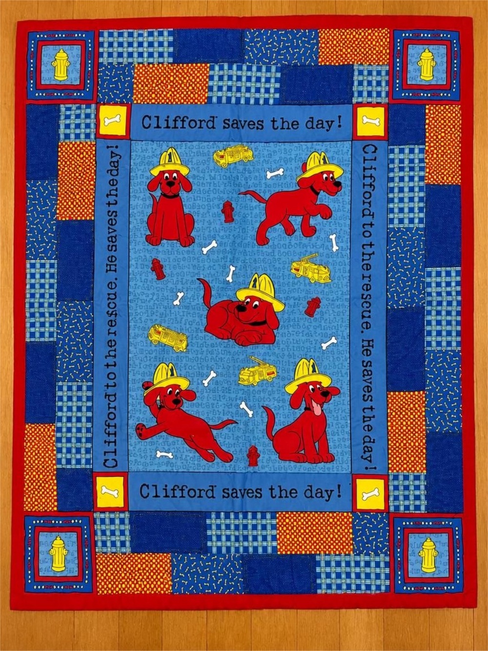 Vintage Clifford The Big Red Dog Handmade Quilt Blanket Throw 42x36 Firefighter